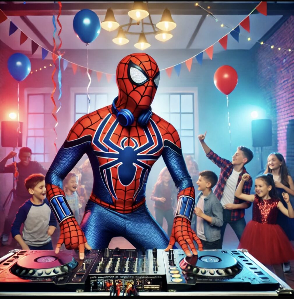 Spiderman dj op kinderfeest